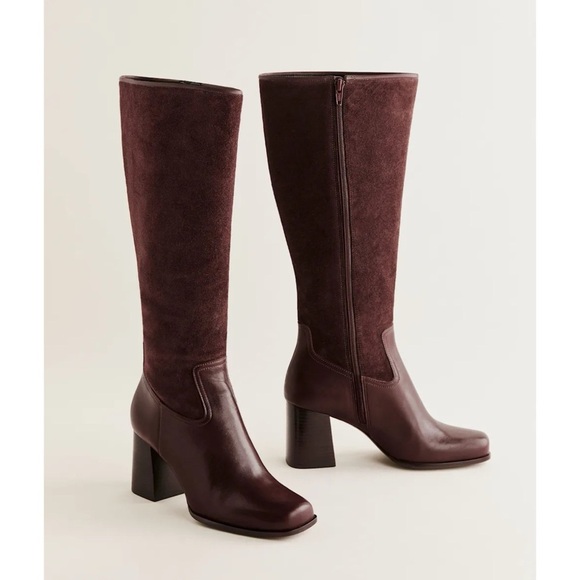 New Reformation Frederique Knee High Boot Heeled Leather Oak Suede 8.5 - Picture 12 of 14